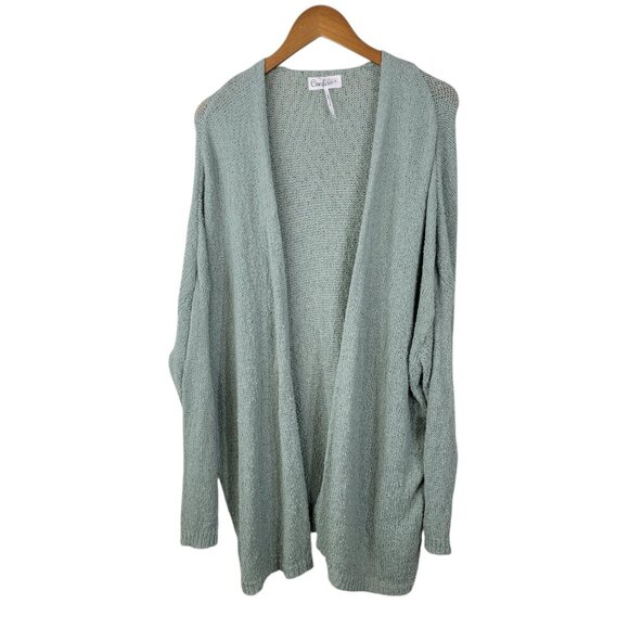 Confess Plus Size 2X Open Knit Front cardigan Sweater Seafoam Green Lightweight - Picture 2 of 6